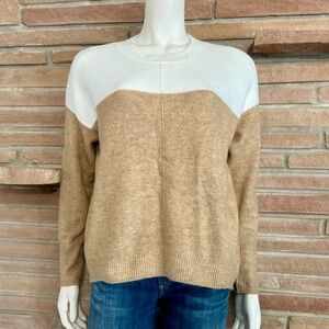 Vince Camuto Colorblock Sweater Tan White XS